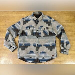 Jachs Geometric / Aztec/ Native Patterned Shirt / Jacket Blue and Gray Sz Large